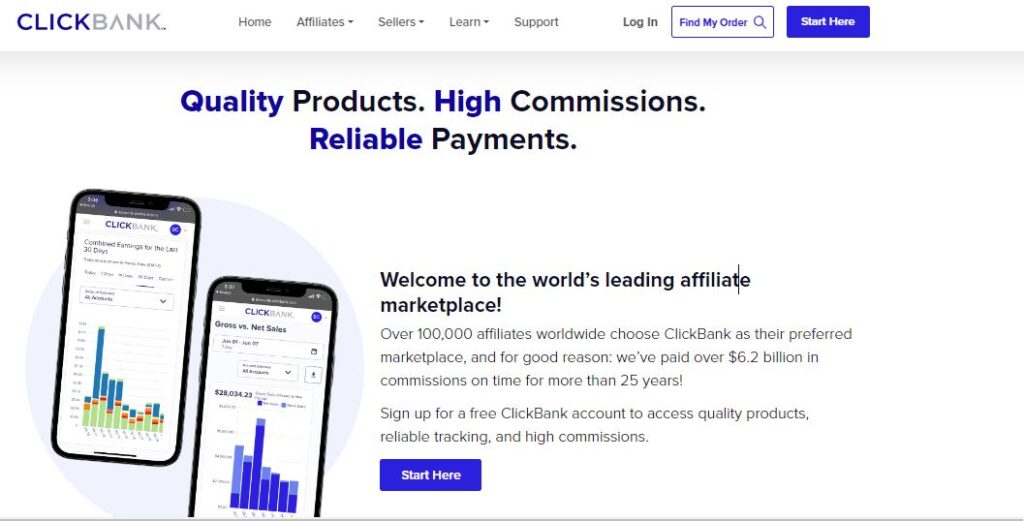 Screenshot of the clickbank affiliate program application page